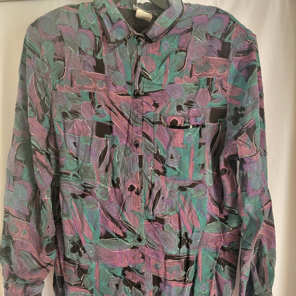 Vintage purple and black button up top